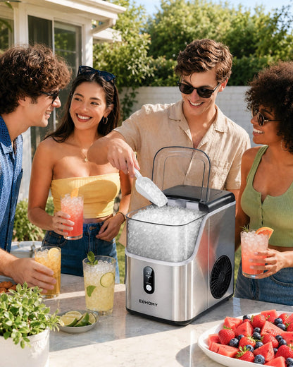 EUHOMY Nugget Ice Maker Countertop, Ready in 7 Mins, 34Lbs/24H Pebble Ice Maker Machine, Self-Cleaning Countertop Sonic Ice Makers with Ice Scoop&Basket, Pellet Ice Maker for Home, Stainless Steel
