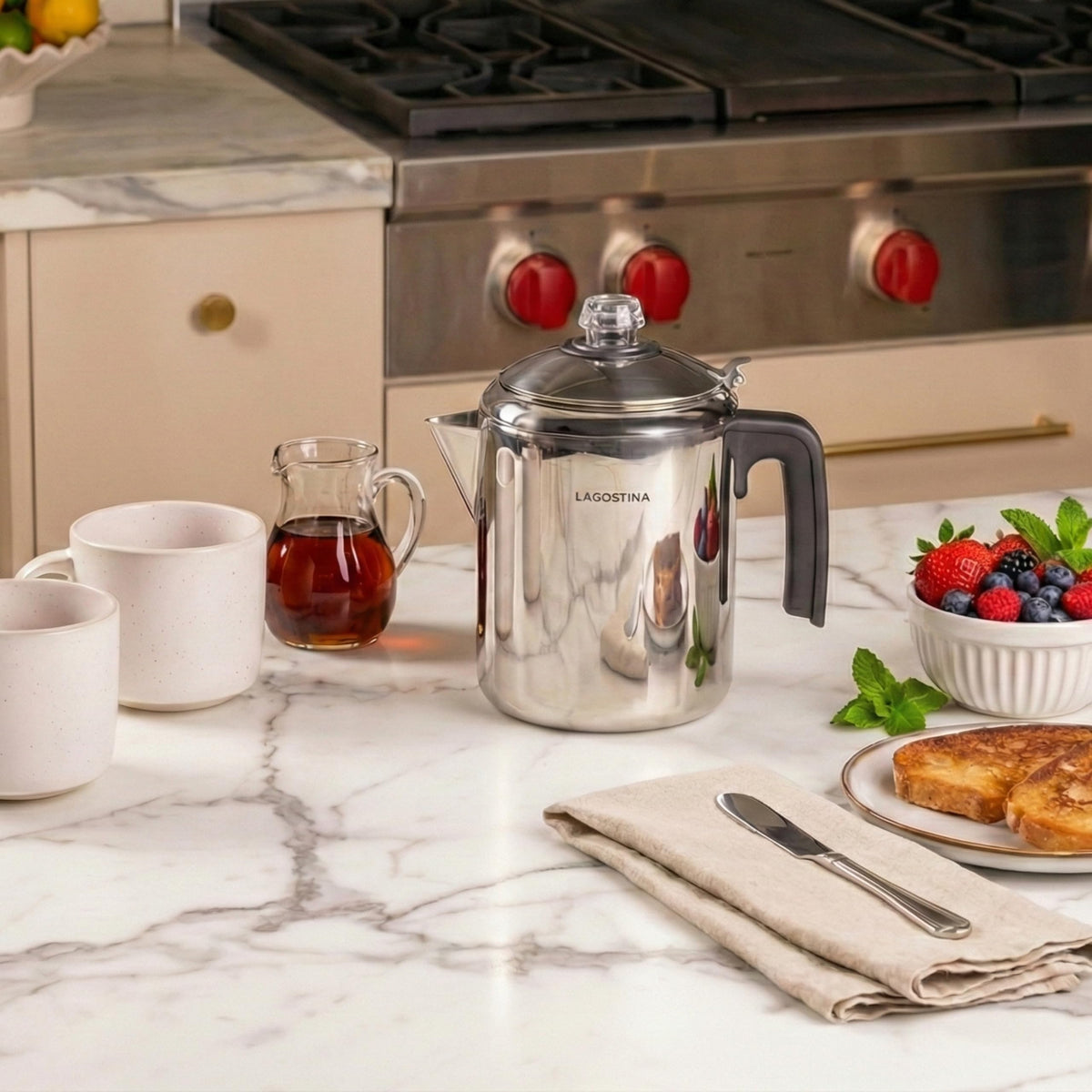 Lagostina Stainless Steel Coffee Percolator, 8-Cup Stovetop Coffee Maker