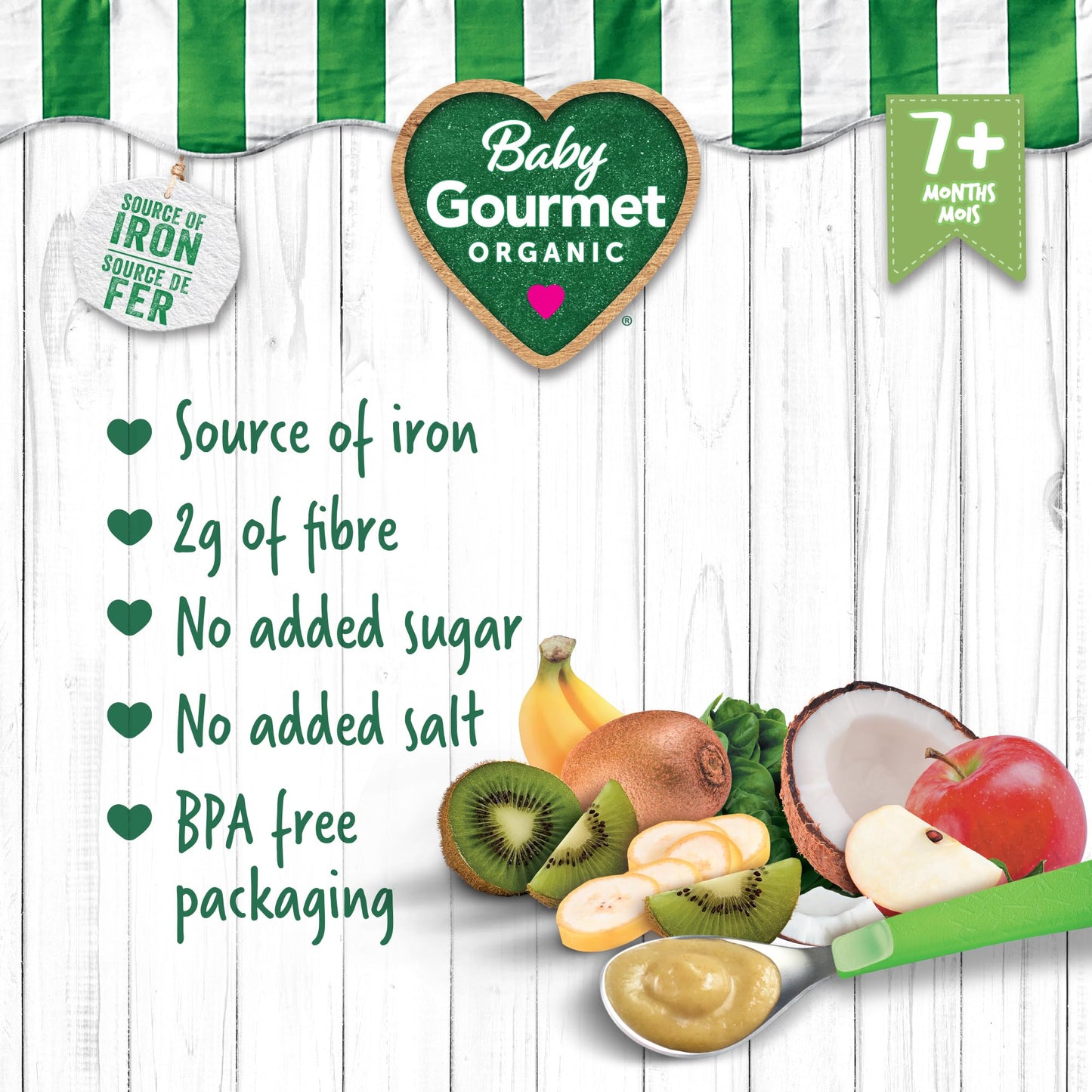Baby Gourmet Organic Baby Food Puree Coconut, Kiwi & Spinach, 128ml (12 Pack) Baby Gourmet