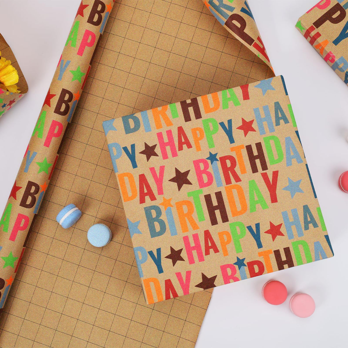 BIOBROWN Kraft Wrapping Paper Roll Colorful Text Happy Birthday Design Perfect for Birthday Holiday Wrap 17 inch X 33 feet 🍁 All In One Marketplace Canada