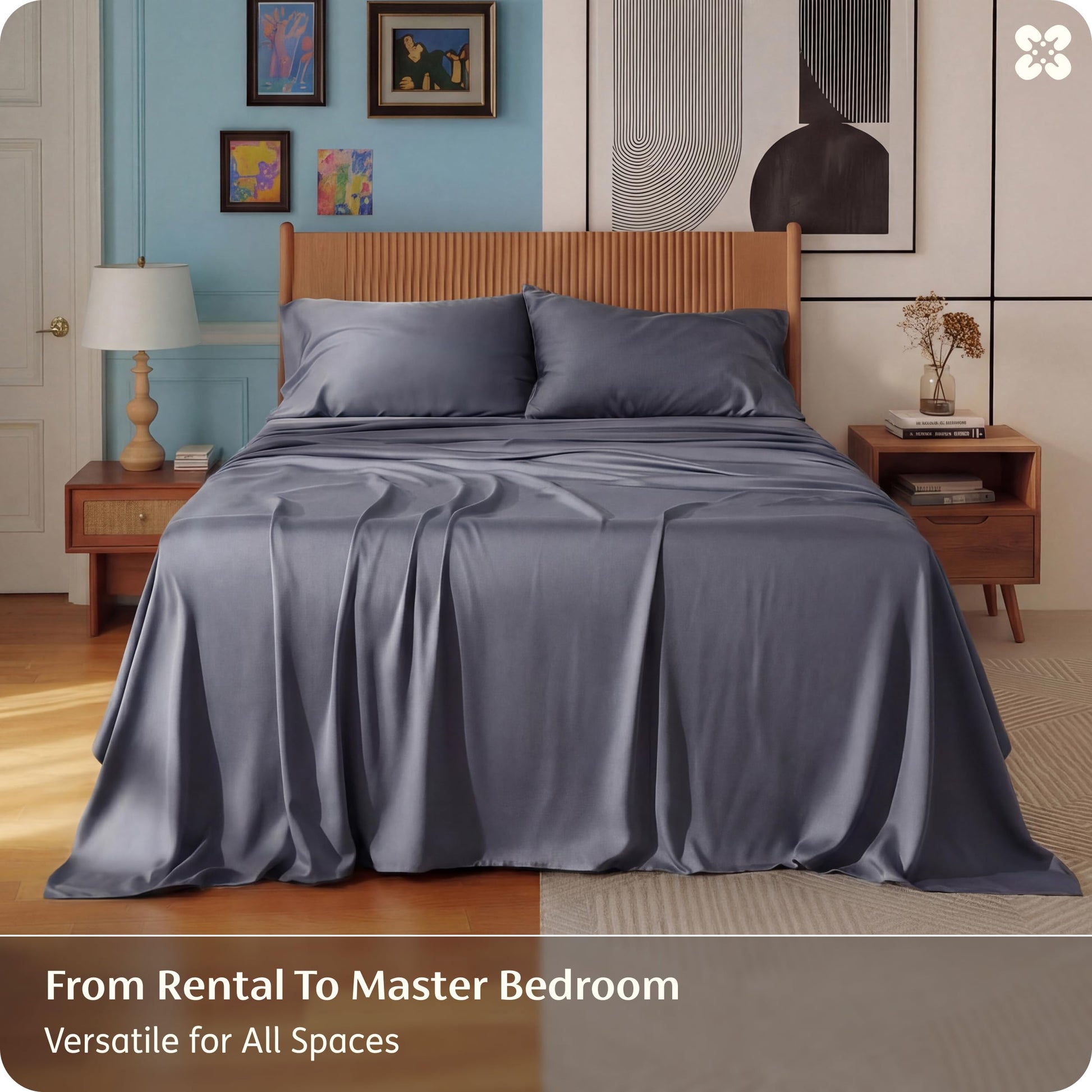 Bedsure 100% Rayon Bamboo Sheets Queen Size Set, Dark Grey