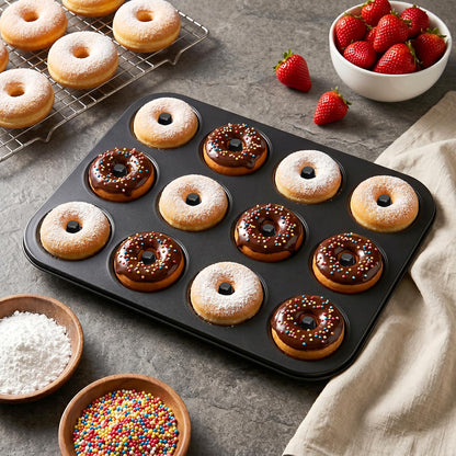 Lawei Pack of 2 Donuts Baking Mould with 24 Cavities Doughnut Mould with Non-Stick Coating, High-Quality Doughnut Baking Mould for Doughnut, Cake, Dessert, Black 🍁 All In One Marketplace Canada