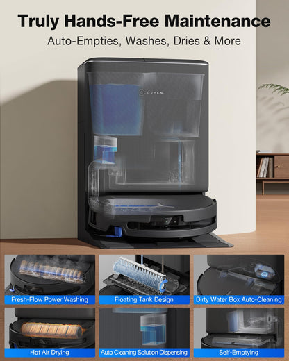 ECOVACS DEEBOT T90 PRO OMNI Robot Vacuum and Mop, 30,000Pa Suction, Instant Self-Cleaning OZMO Roller Mop, TruEdge Deep Edge Cleaning, ZeroTangle, Hot Water Wash & 145°F Air Dry, AI Obstacle Avoidance - Available at All In One Marketplace Canada