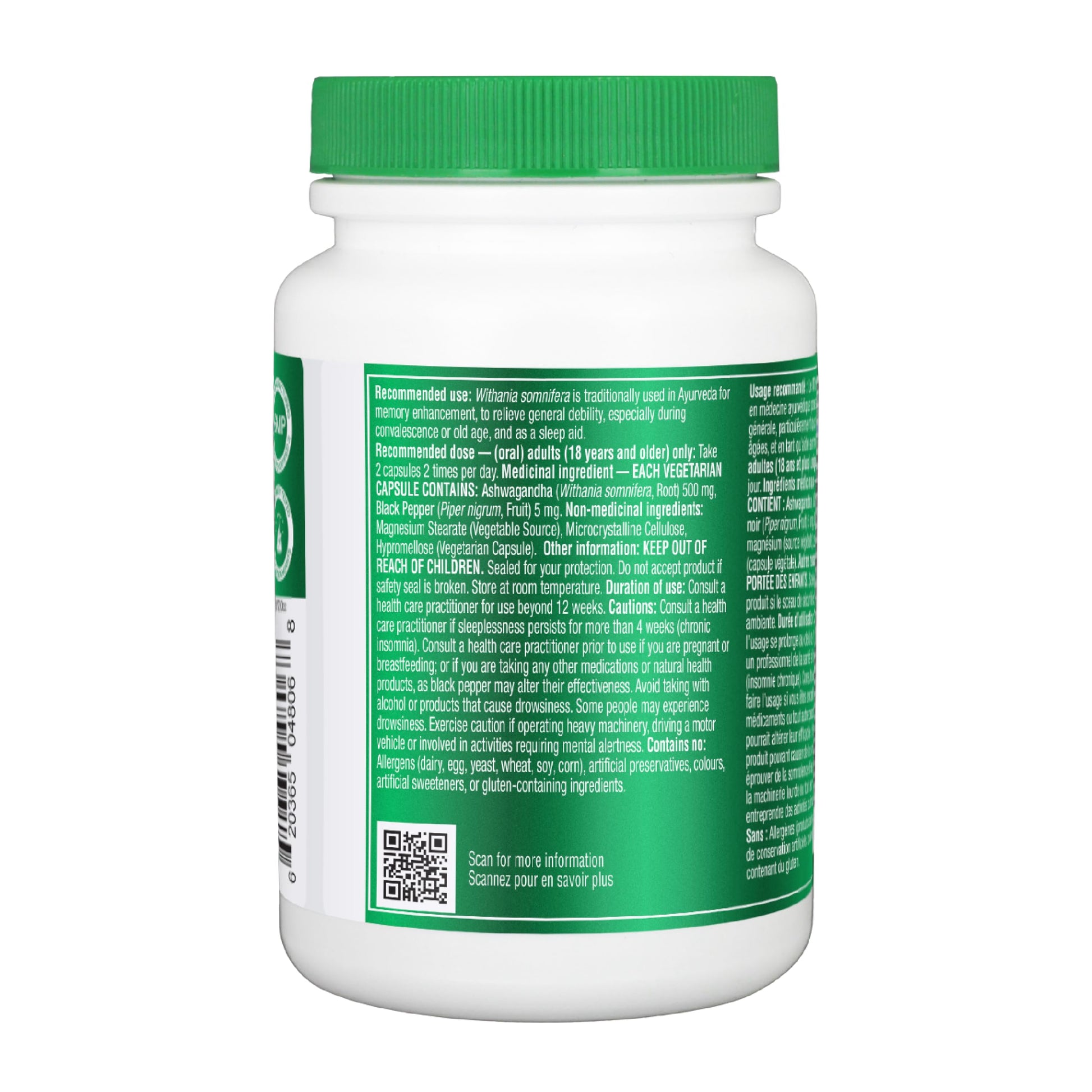 Organika Canadian-Made Ashwagandha with Black Pepper- Enhanced Absorption, Memory Support, Sleep Aid, Adaptogenic- 90vcaps Organika