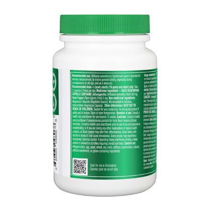 Organika Canadian-Made Ashwagandha with Black Pepper- Enhanced Absorption, Memory Support, Sleep Aid, Adaptogenic- 90vcaps Organika