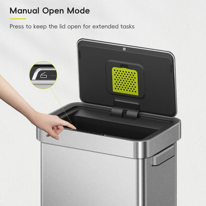 EKO Deluxe Mirage-T 50 Liter / 13.2 Gallon Touchless Rectangular Motion Sensor Trash Can, Matte Stainless Steel Finish 🍁 All In One Marketplace Canada