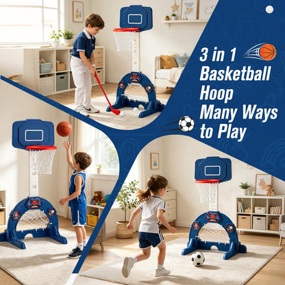 Hogaruly Toddler Basketball Hoop, Indoor Basketball Net for Kids with Soccer Goal, Golf Game, Adjustable Height Kids Basketball Hoop Christmas Birthday Gifts for 3-8 Years Old Boys and Girls 🍁 All In One Marketplace Canada