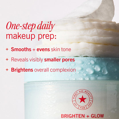 First Aid Beauty - Facial Radiance Pads with Glycolic & Lactic Acids, Daily Exfoliating Pads with AHA, Visibly Smaller Pores, Help Tone & Brighten Skin, One-Step Makeup Prep, Compostable, 28 First Aid Beauty