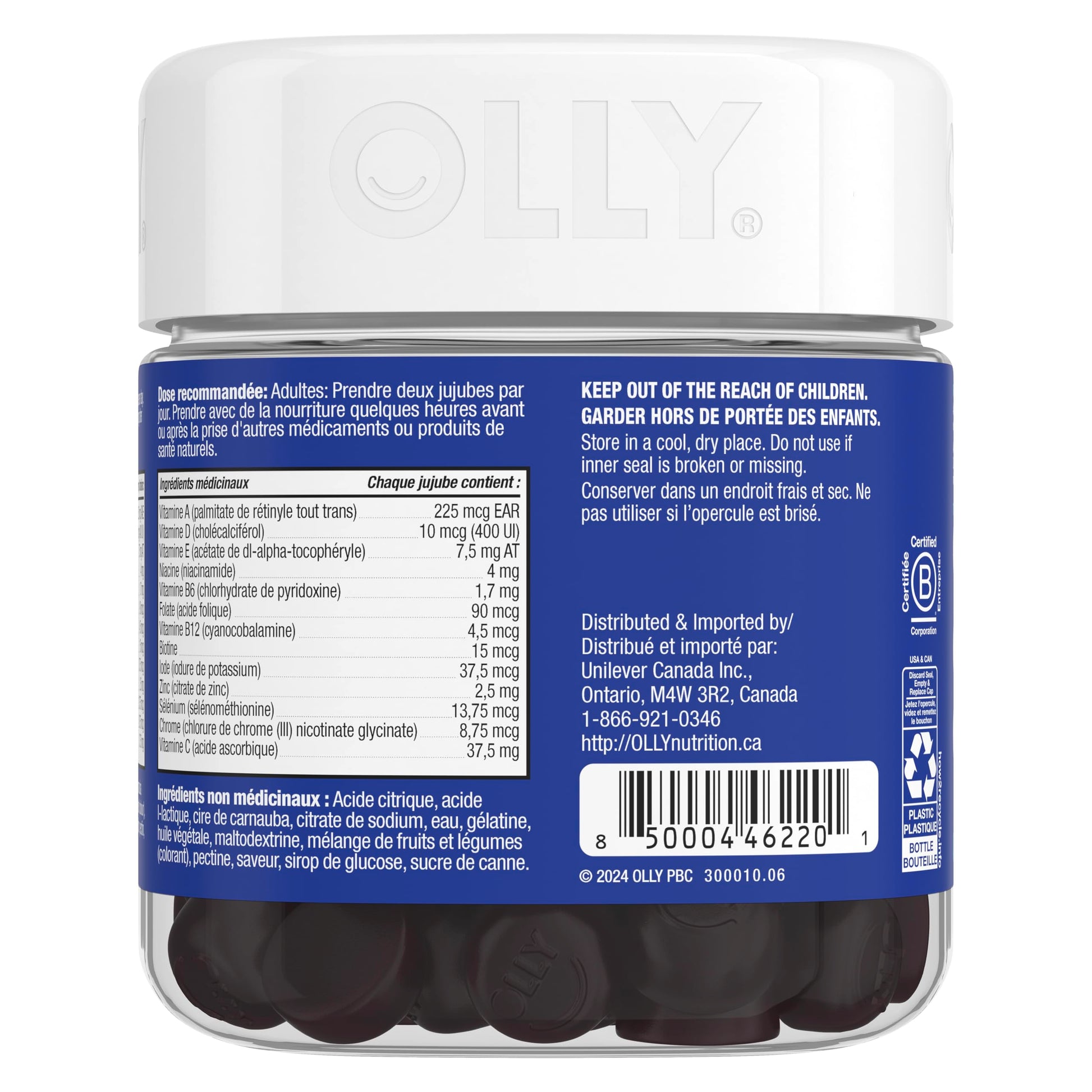 OLLY Men's Multi Gummy Supplement with no artificial flavours and colours Blackberry Blitz multivitamin to help support men's health 45 day supply 90 gummies