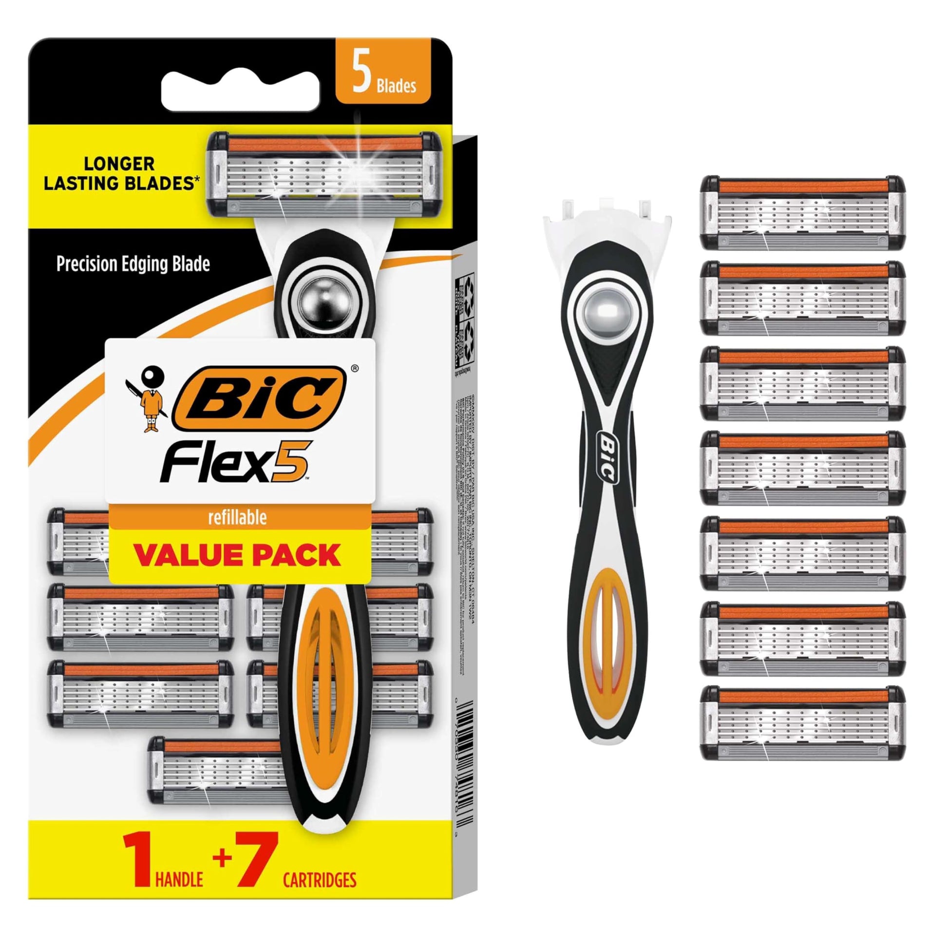 BIC Flex 5 Men's Refillable 5-Blade Razors with 1 Handle and 7 Cartridges, Up to 13 Shaves Per Cartridge, Men's Razors for First Apartment Essentials - Available at All In One Marketplace Canada