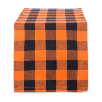 DII 100-Percent Cotton, Machine Washable, Dinner, Halloween Table Runner 14x108", Orange and Black Buffalo Check