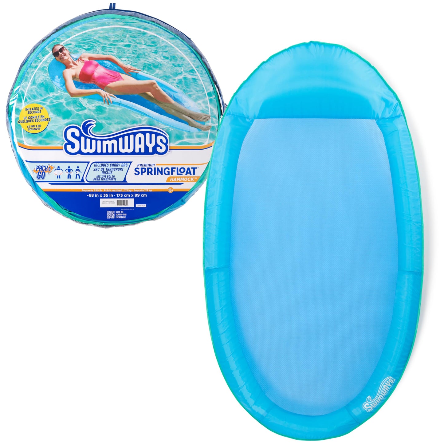 SwimWays Spring Float Premium Hammock Pool Lounger, Inflatable Pool Floats Adult with Fast Inflation for Ages 15 & Up, Sky Blue 🍁 All In One Marketplace Canada