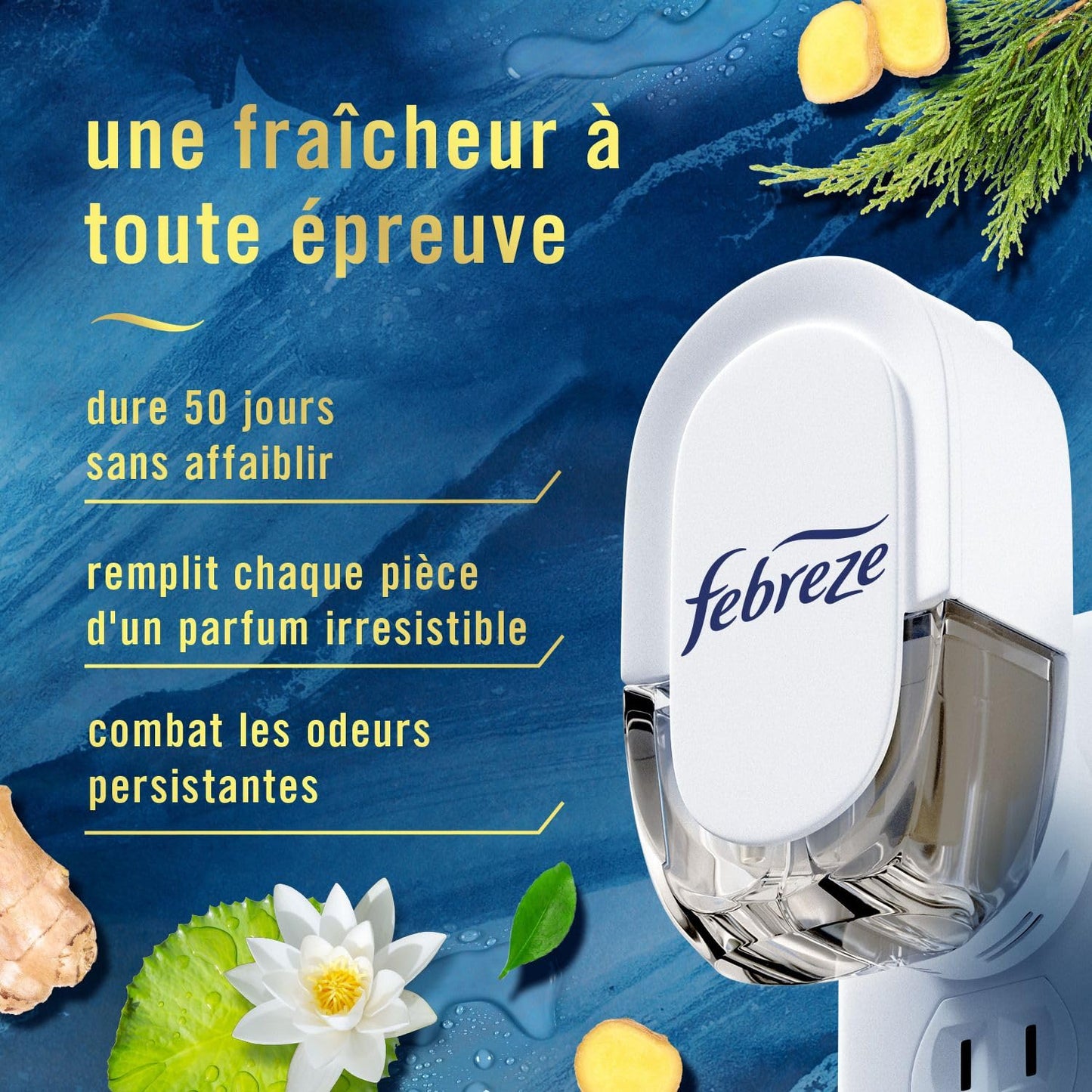 Febreze Plug In Air Freshener, Odor-Fighting Scented Oil Refill for Home and Bathroom and Kitchen, Long Lasting for Strong Odors, Ocean & Mountain Scents, 4 Count Febreze