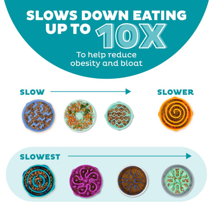Fun Feeder Slo Bowl – Large 4‑Cup Capacity, Slow Feeding, Medium to Large Dogs, Non‑Slip, Turquoise, Drop Pattern