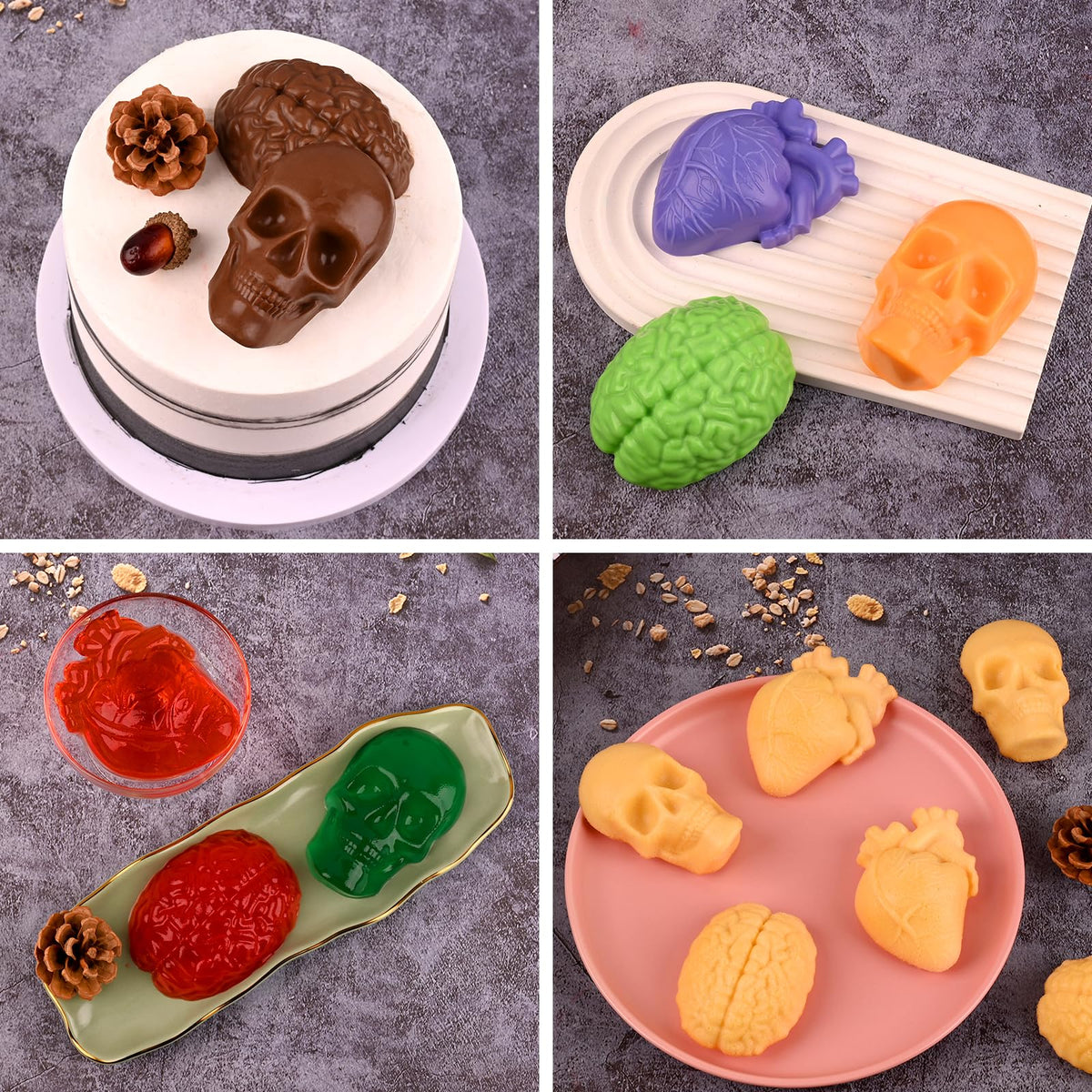 Sakolla Skull Brain and Heart Silicone Mold, 2 Pack Halloween Baking Molds for Make Human Organs shape Cake, Chocolate, Gelatin, Jelly, Soap and Resin 🍁 All In One Marketplace Canada
