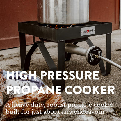 GAS ONE 200,000 BTU Square Heavy- Duty Single Burner Outdoor Stove Propane Gas Cooker with Adjustable 0-20PSI Regulator and Steel Braided Hose Perfect for Home Brewing, Turkey Fry, Maple Syrup Prep