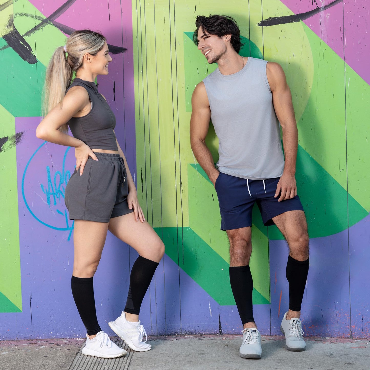 Calf Compression Sleeves for Men and Women - (1 Pair) Footless Compression Socks Support for Varicose Vein, Nursing, Pregnancy, Running - PhysFlex Leg Sleeve Brace for Shin Splints, Pain Relief and Reduces Swelling (Black, Medium) - Available at All In One Marketplace Canada