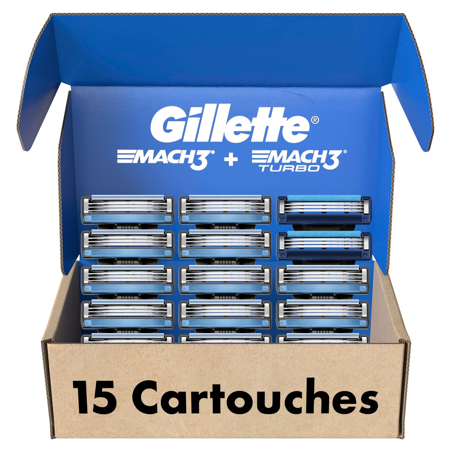 Gillette Men's Razor Blade Refills, 13 Mach3 Cartridges + 2 Mach3 Turbo Cartridges Blue, Total Pack of 15 - Available at All In One Marketplace Canada