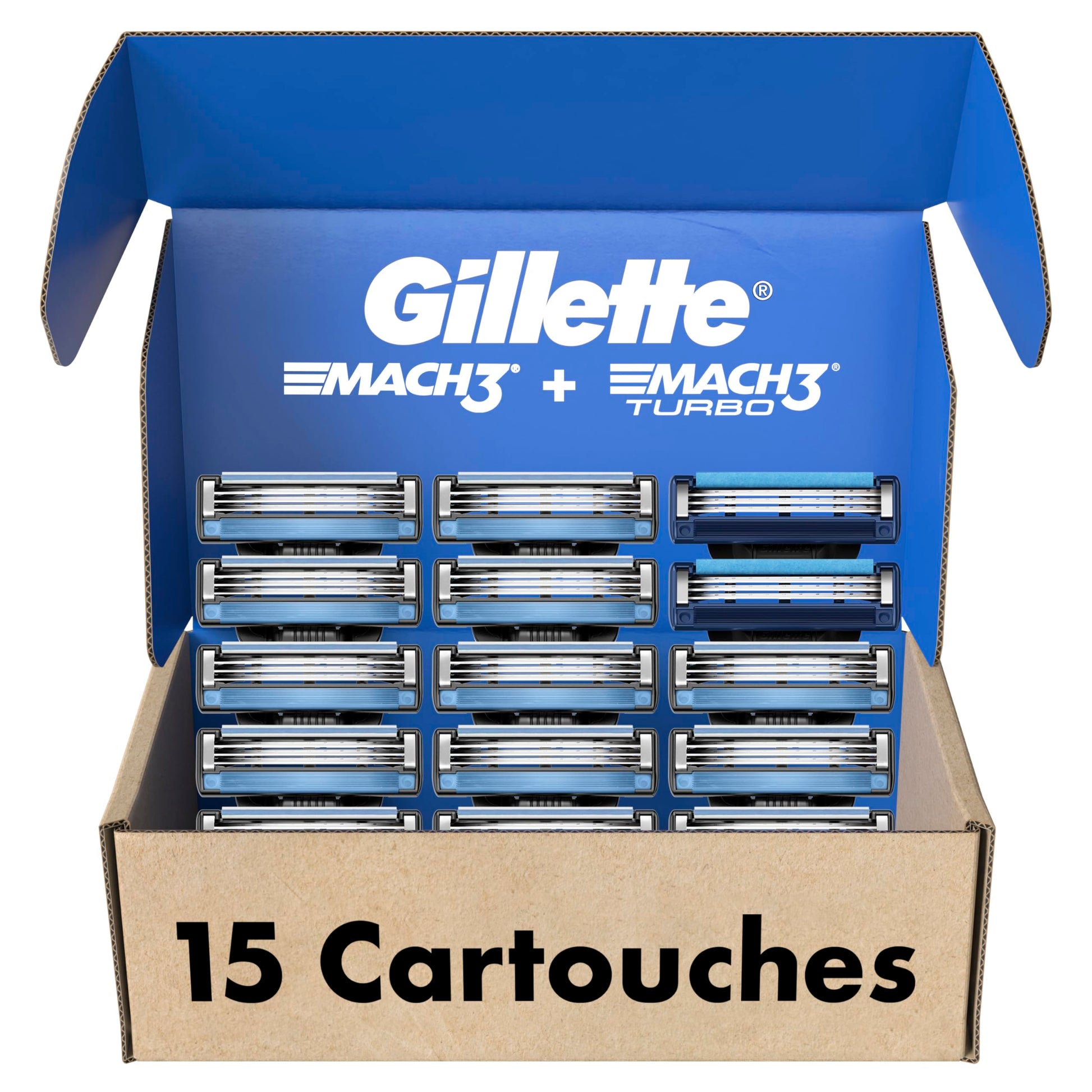 Gillette Men's Razor Blade Refills, 13 Mach3 Cartridges + 2 Mach3 Turbo Cartridges Blue, Total Pack of 15 - Available at All In One Marketplace Canada