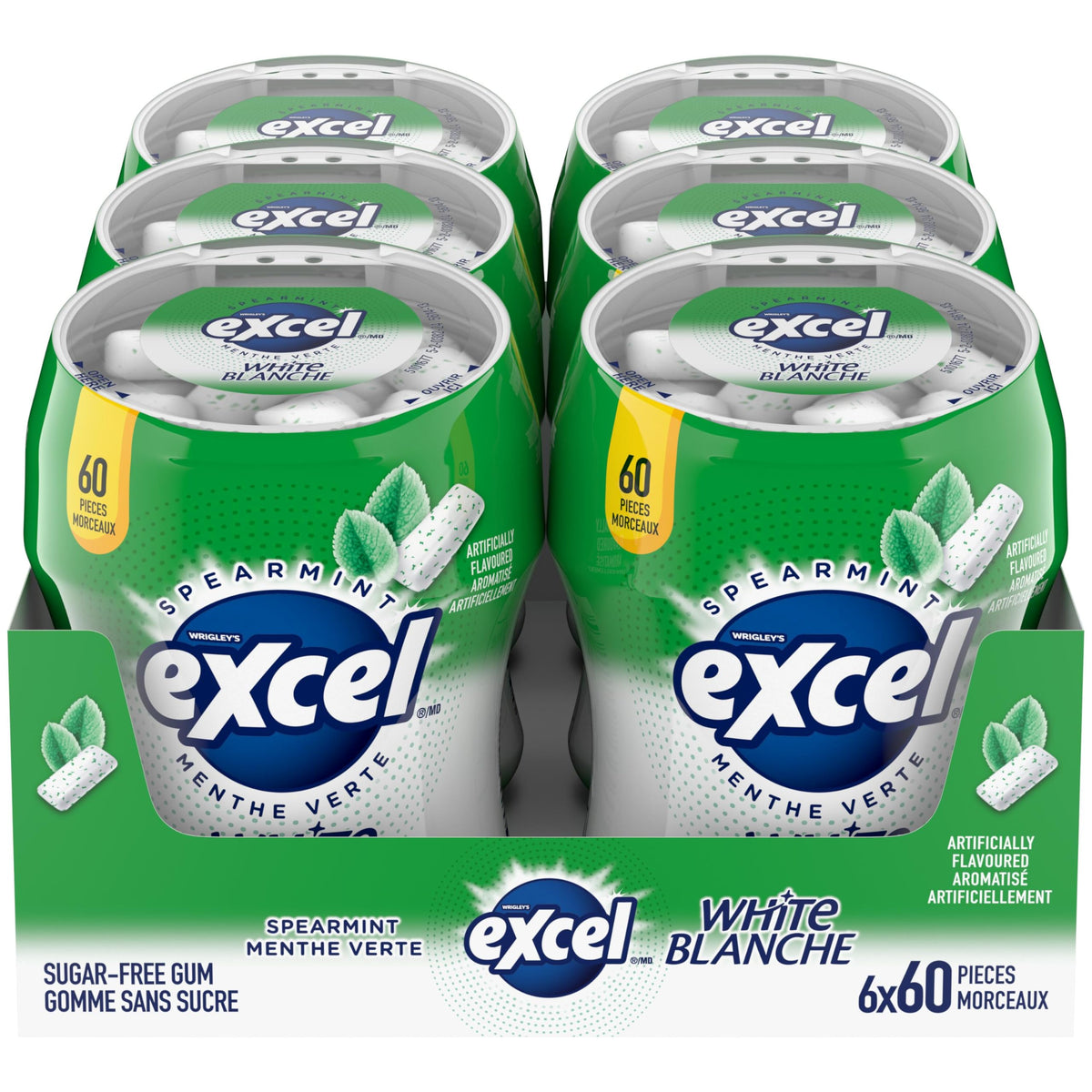 EXCEL, Spearmint Flavoured Sugar Free Chewing Gum, 60 Pieces, 6 Bottles
