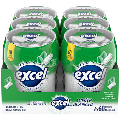 EXCEL, Spearmint Flavoured Sugar Free Chewing Gum, 60 Pieces, 6 Bottles