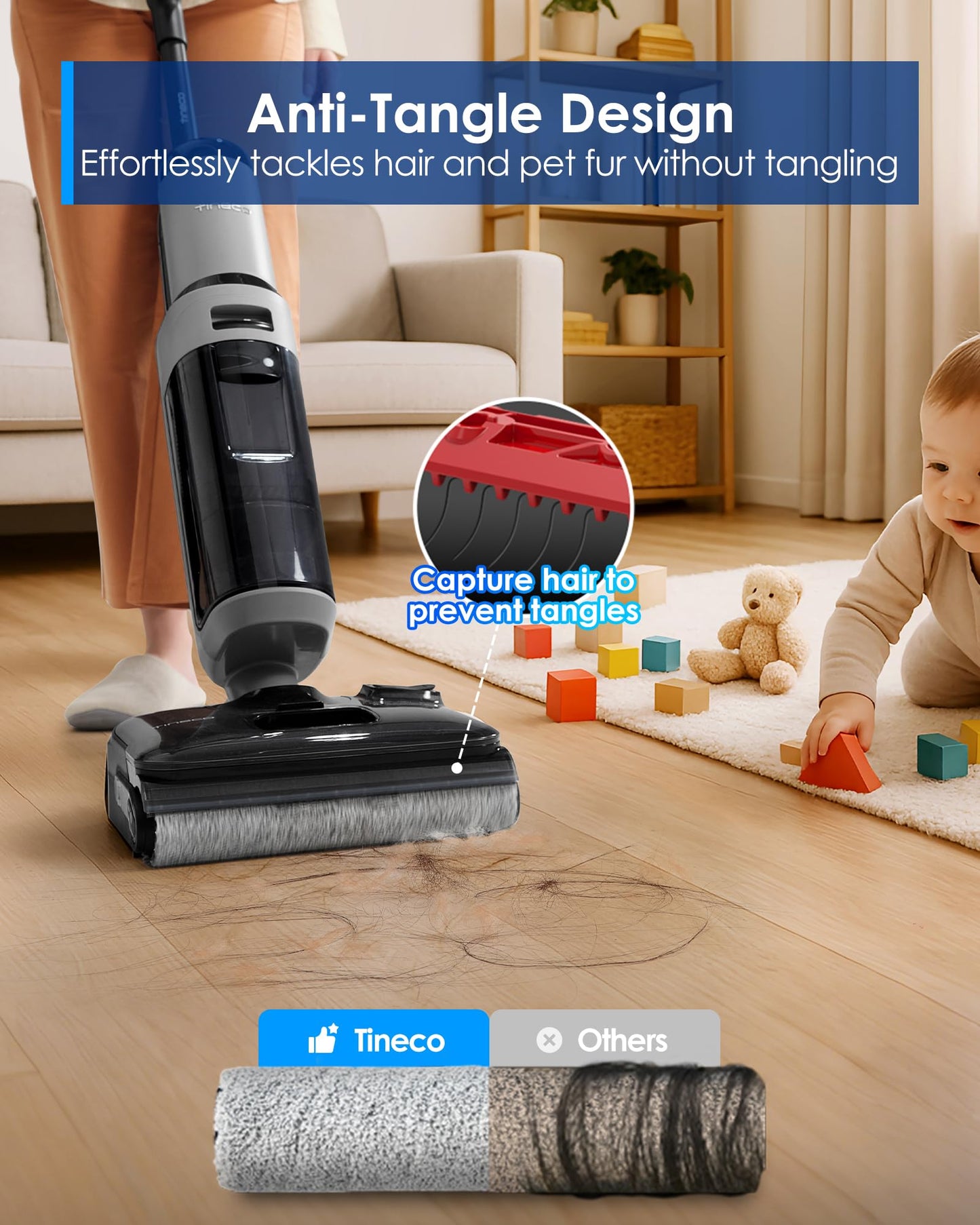 Tineco Floor ONE i5 Stretch Wet Dry Vacuum Cleaner,Vacuum & Mop in One Step,180° Lay-Flat Design,Anti-Tangle Design,Dual-Sided Edge Cleaning,Up to 30* Minutes Runtime,Large-Capacity Water Tanks - Available at All In One Marketplace Canada