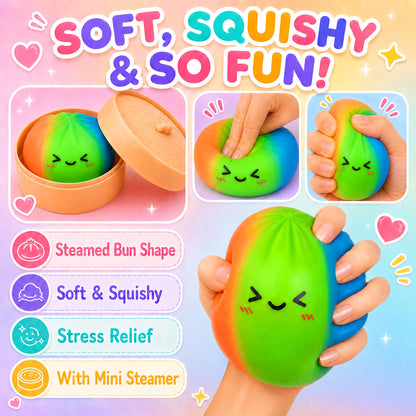 Dumpling Squishy Toys, 4 Pack Slow Rising Glitter Squishies, Cute Squishy Dumpling Stress Ball Squeeze Toys, Fidget Sensory Squishy Food for Kids Adults, Easter Basket Stuffers(Colorful)