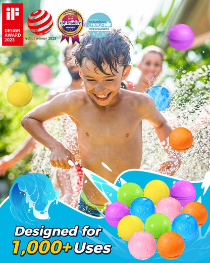 Reusable Water Bomb Balloons, Silicone Water Splash Ball with Mesh Bag, Quick Self-Sealing Water Bomb for Kids Adults Outdoor Activities Water Games Toy Outside Summer Fun Party Supplies (12Pack)