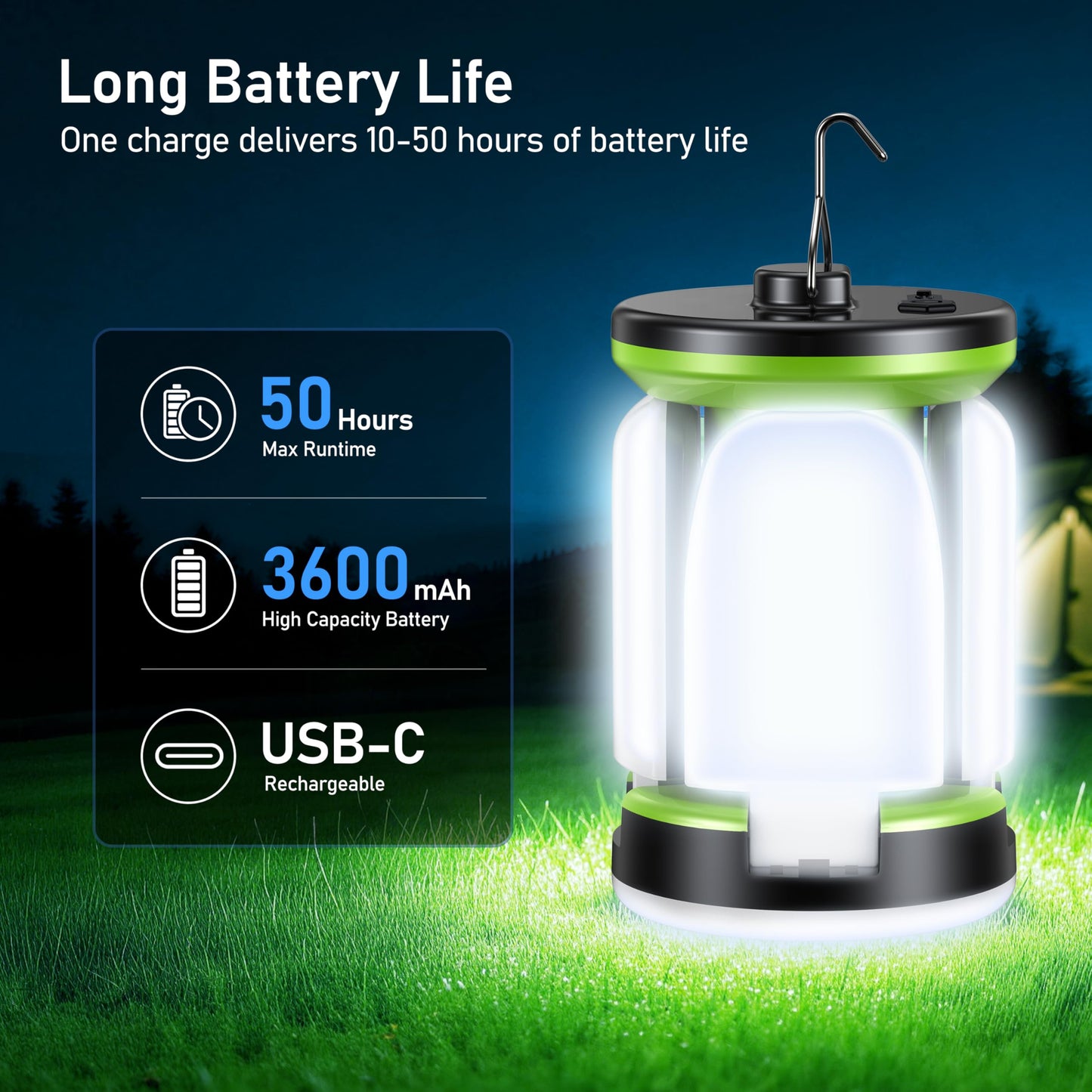 Blukar Camping Lantern Rechargeable, Camping Lights Lamp-7 Light Modes,60 LED Ultra Bright LED Tent Light,Long Battery Life for Outdoor for Camping, Emergency, Fishing, Hiking etc (White Light)