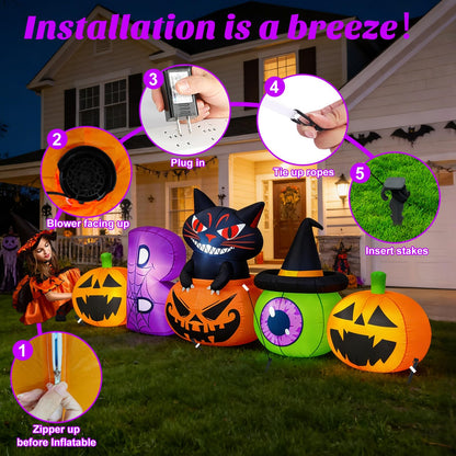 Danxilu 8FT Halloween Inflatable Pumpkin with Black Cat Outdoor Decorations 🍁 All In One Marketplace Canada
