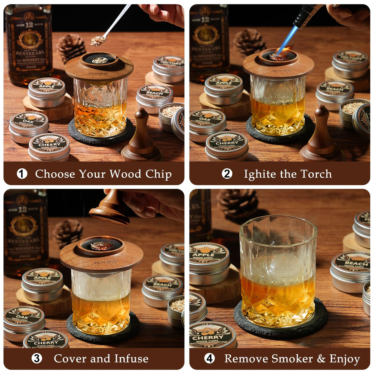 Whiskey Smoker Kit with Torch - Cocktail Smoker Kit Bourbon Gift for Men 🍁 All In One Marketplace Canada