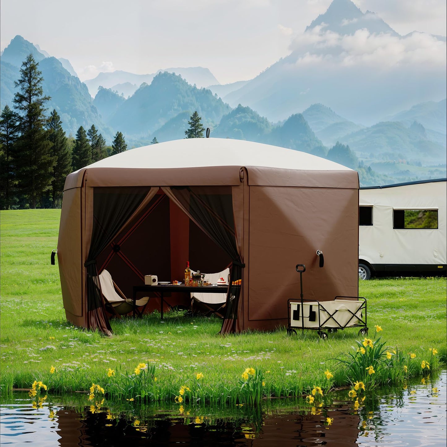 Garvee 13x13 Pop Up Gazebo, 6 Wind Panels, Instant Setup, Full Mesh, Khaki 🍁 All In One Marketplace Canada