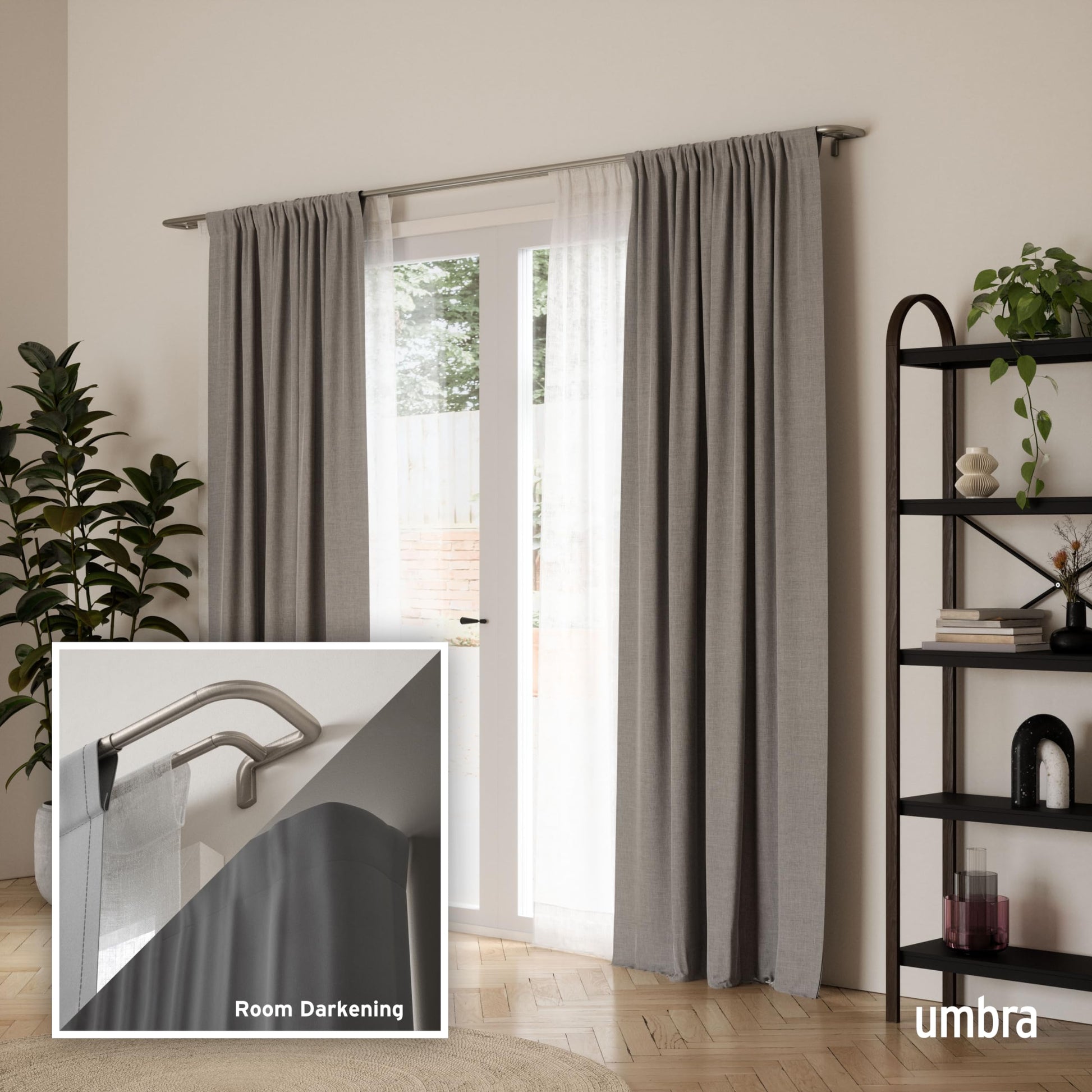Umbra Twilight Double Curtain Rod Set – Wrap Around Design Ideal for Blackout or Room Darkening Panels, 30 to 84 Inches, Nickel Umbra
