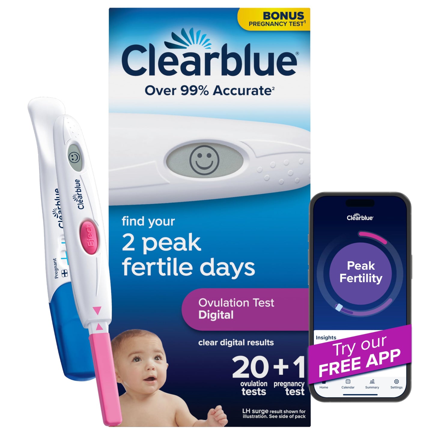 Clearblue Digital Ovulation Test Predictor Kit, Plus Bonus Rapid Detection Pregnancy Test, 20 Ovulation Tests & 1 Pregnancy Test Clearblue