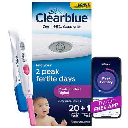 Clearblue Digital Ovulation Test Predictor Kit, Plus Bonus Rapid Detection Pregnancy Test, 20 Ovulation Tests & 1 Pregnancy Test Clearblue