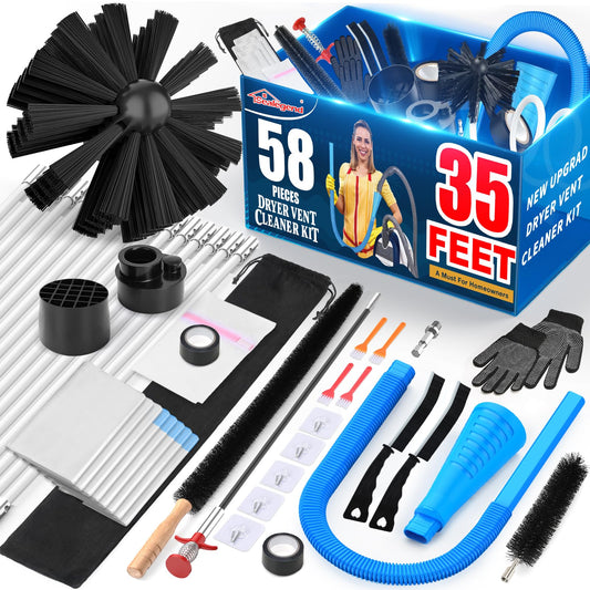 Sealegend 58-Piece Dryer Vent Cleaning Kit Omnidirectional Cleaner Include 35 Feet Dryer Vent Brush Blue Dryer Vacuum Attachment Lint Brush Vacuum&Dryer Adapter - Available at All In One Marketplace Canada