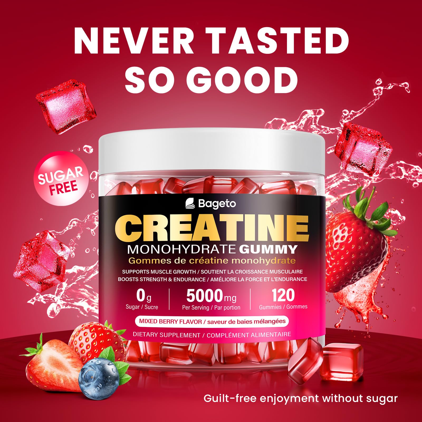 Creatine Monohydrate Gummies 5000mg for Men & Women, Gomitas de 5g Creatine Monohydrate,120 Pre Workout Gummies for Muscle Strength, Mixedberry (Pack of 1) - Available at All In One Marketplace Canada