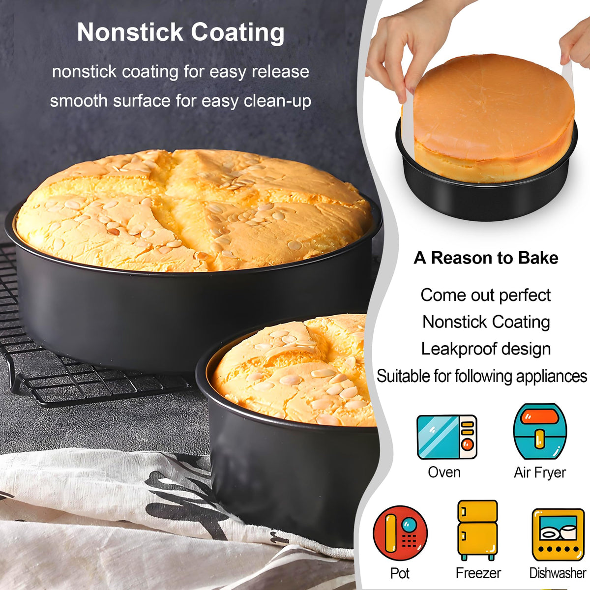 8 Inch Cake Pan, 3PCS Nonstick Baking Pans Set with 100PCS Parchment Paper 🍁 All In One Marketplace Canada