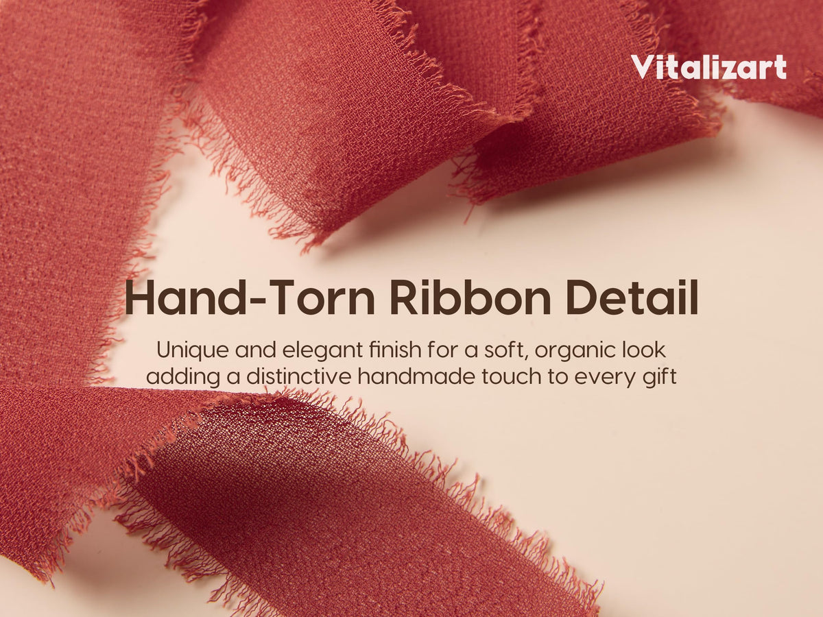 Vitalizart Fall Handmade Chiffon Silk Ribbon Fringe 1.5" x 21 Yd Terracotta Frayed Edges Ribbons for Wedding Invitations Bridal Bouquets Gifts Wrapping Crafts Holiday Party Decorations 🍁 All In One Marketplace Canada