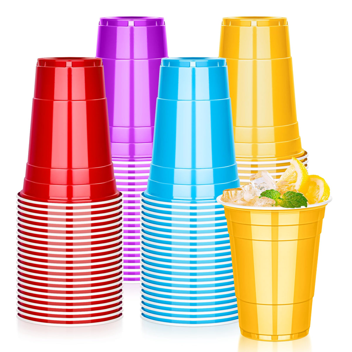 100 Pcs 16 Oz Disposable Plastic Cups, 4Color Party Drinking Cup for Picnic 🍁 All In One Marketplace Canada
