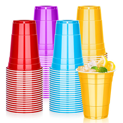 100 Pcs 16 Oz Disposable Plastic Cups, 4Color Party Drinking Cup for Picnic 🍁 All In One Marketplace Canada