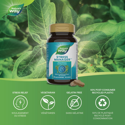 Nature’s Way Stress Manager – Stress Relief Tablets with Ashwagandha, L-Theanine, Magnolia Bark & Phosphatidylserine – Reduces Symptoms of Stress, Fatigue & Sleeplessness – 30 Vegetarian Tablets