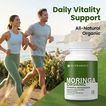 Nutrawave ORGANIC MORINGA LEAF Capsules 1200mg High Potency (2 x 600mg) – Gluten Free, Non-GMO, Vegan-Friendly Antioxidant Supplement -120 Capsules - Available at All In One Marketplace Canada