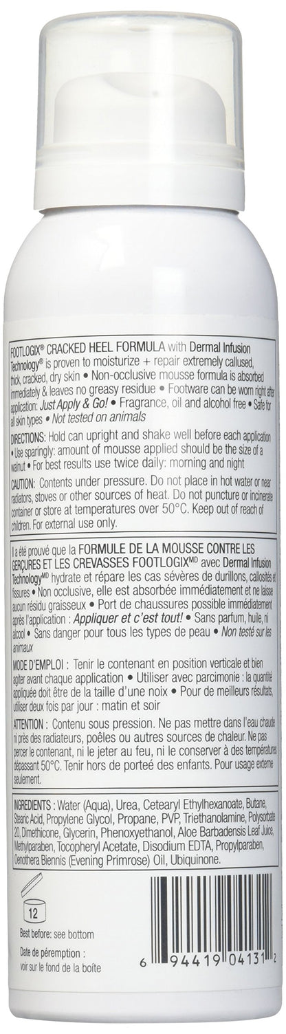 Footlogix Cracked Heel Formula Mousse – Intensive Foot Foam for Rough, Split Skin on Heels – Lightweight, Fast-Absorbing Hydration – 125 ml / 4.2 oz, Non-Greasy Finish Footlogix
