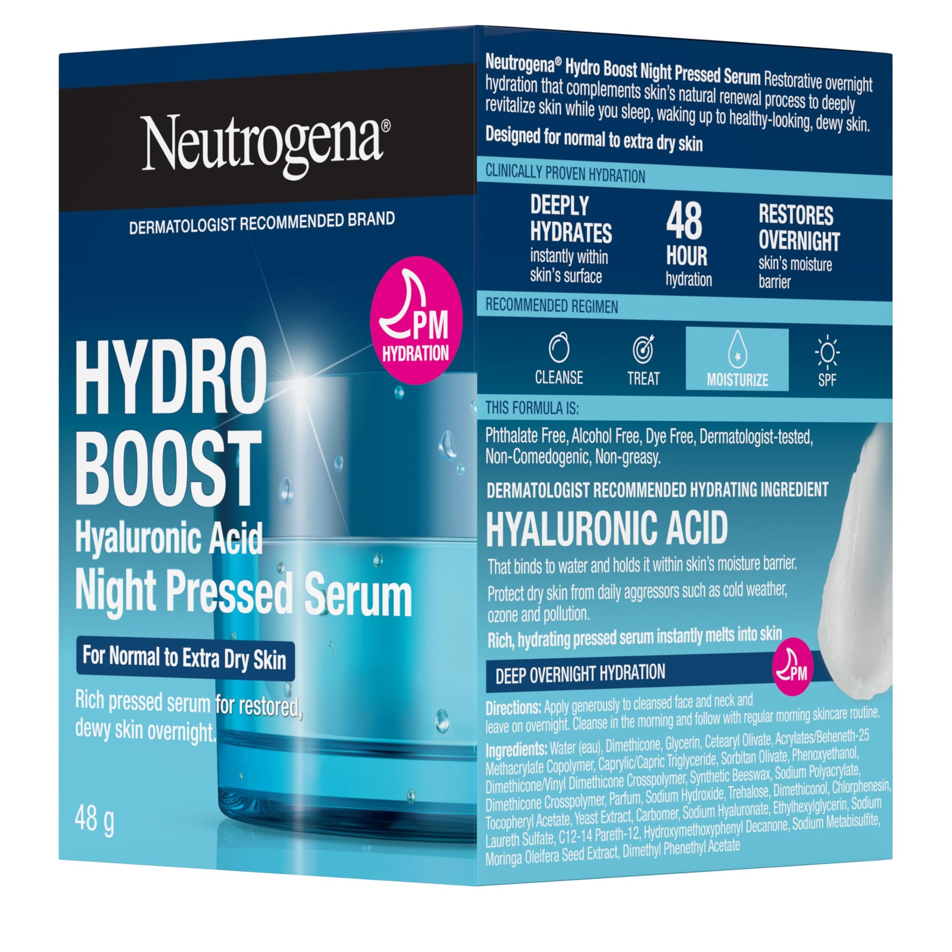 Neutrogena Moisturizer Neutrogena Hydro Boost Night Pressed Face Serum With Purified Hyaluronic Acid and Antioxidants for moisturized Skin, 48g, 48 Milliliters - Available at All In One Marketplace Canada