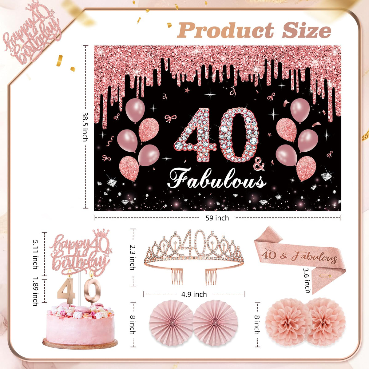 50Pcs 40th Birthday Decorations for Women,Rose Gold Black Pre-Assembled Set 🍁 All In One Marketplace Canada