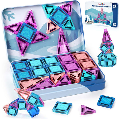 Dreamon 68 PCS Mini Magnetic Tiles Set Ice and Snow Travel Magnetic Tiles for Kids with Tin Box Magnetic Blocks Building Toy Christmas Birthday Gift Girls Boys Age 3 4 5 Years Old 🍁 All In One Marketplace Canada