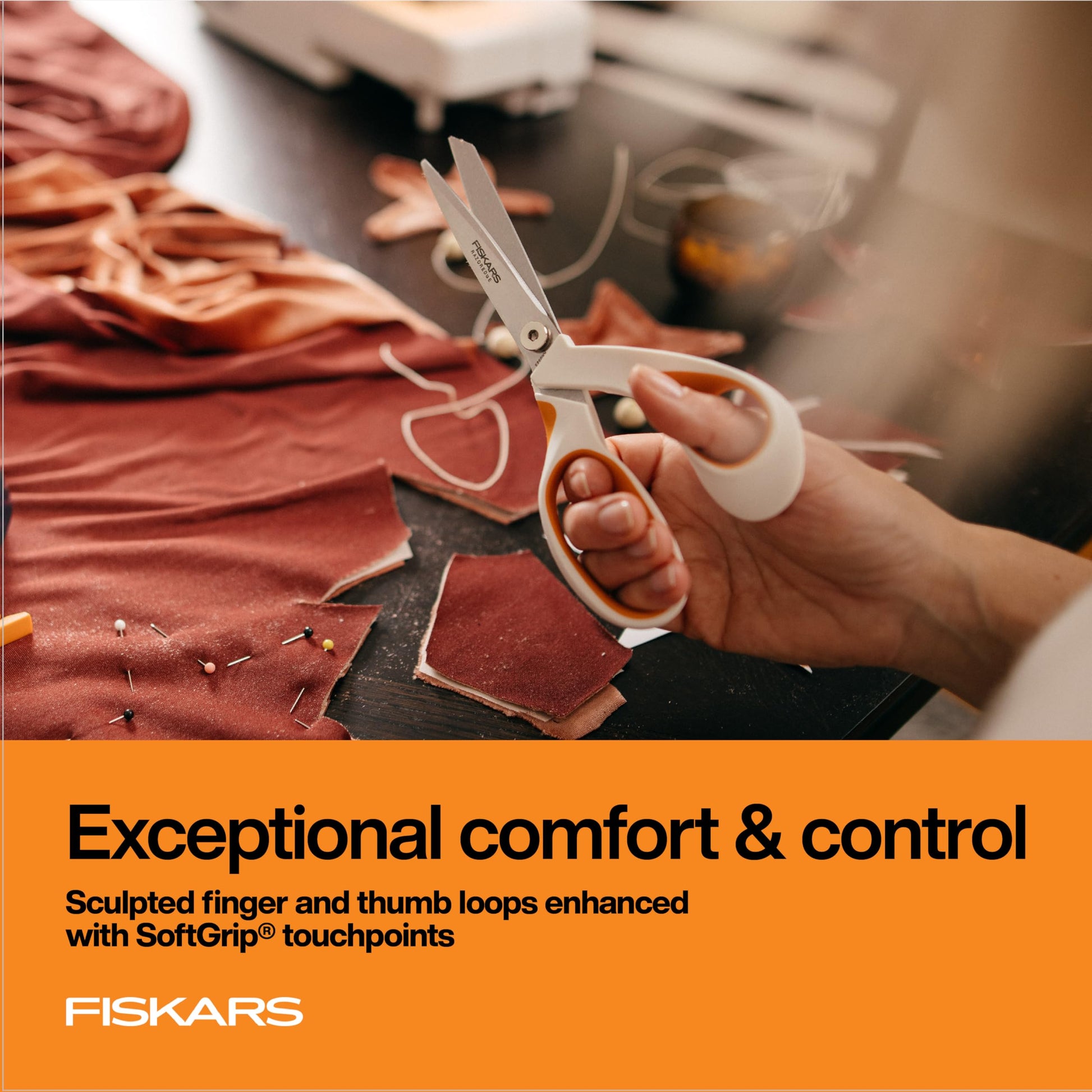 Fiskars RazorEdge Fabric Scissors - 8" Heavy Duty Fabric Shears with SoftGrip Ergonomic Handle, Premier Grade Stainless Steel Blades Fiskars