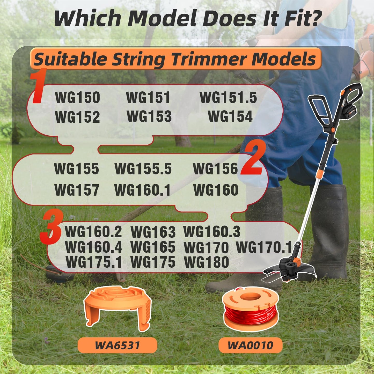 18 Pcs Replacement Trimmer Spools Compatible with Worx String Trimmer,150ft, 0.065in WA0010 Weed Eater Refils and WA6531 Spool Cap Cover Fit for Worx Weed Eater(15 Trimmer Spools+3 Spool Caps) - Available at All In One Marketplace Canada