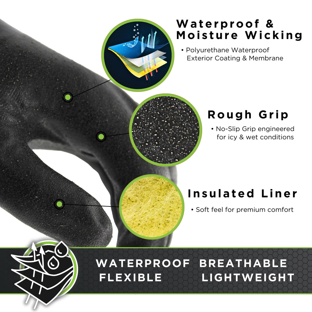 SHOWA TEMRES 282-02 Waterproof Insulated Winter Work Gloves, Breathable Polyurethane, Integrated Drawstring Gaiter Snow Cuff, Thermal Fleece for Skiing, Ice Fishing, Black, XX-Large, 1-Pair 🍁 All In One Marketplace Canada